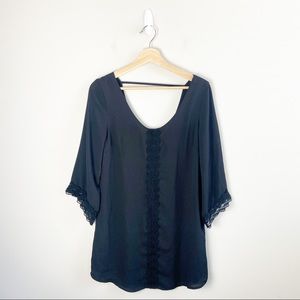 Astr Oversized Black Blouse with Lace Trim